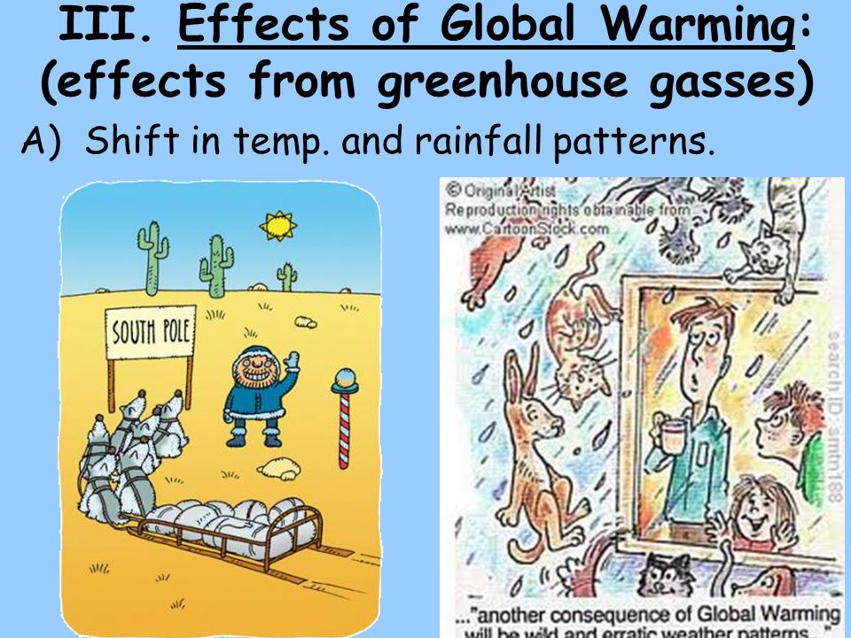 III. Effects of Global Warming: (effects from greenhouse gasses) A) Shift in temp.