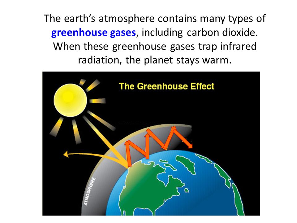 The earth’s atmosphere contains many types of greenhouse gases, including carbon dioxide.