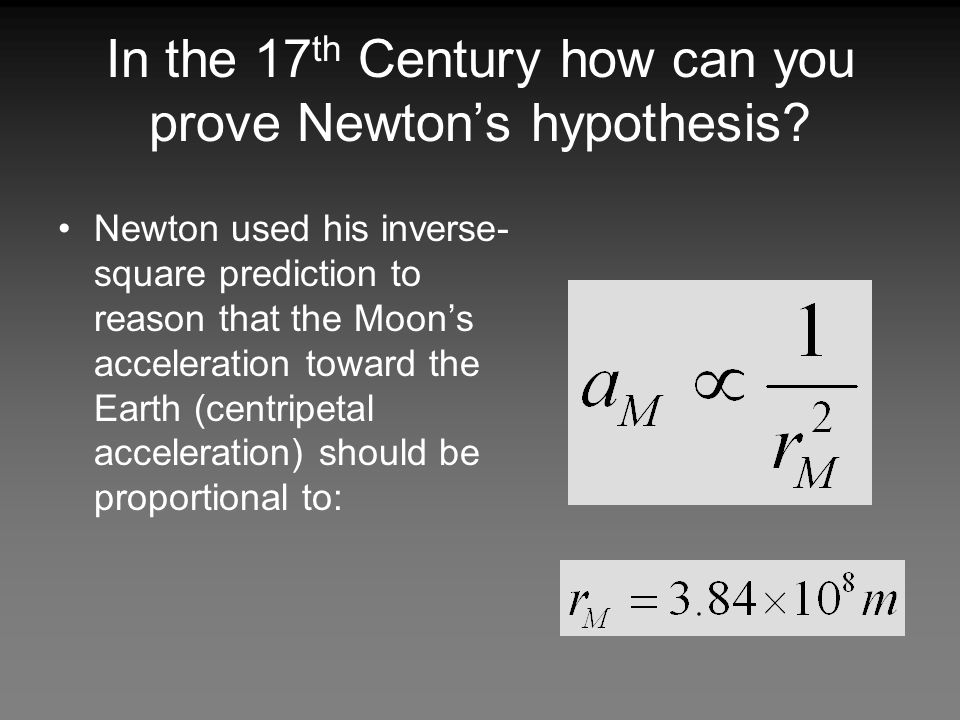In the 17 th Century how can you prove Newton’s hypothesis.