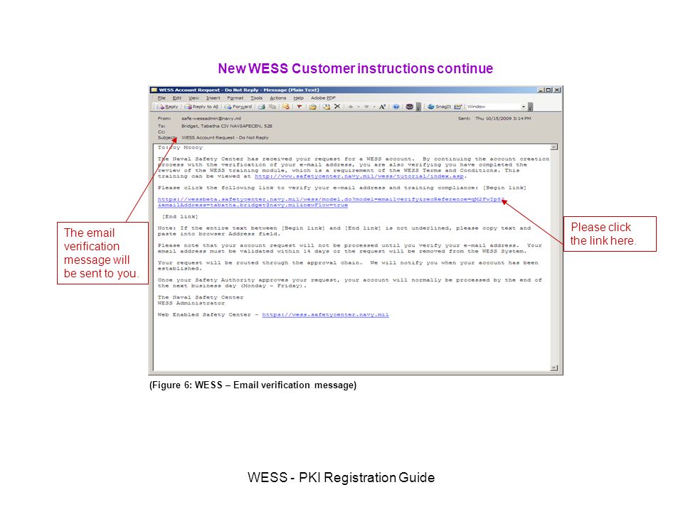 WESS - PKI Registration Guide New WESS Customer instructions continue The  verification message will be sent to you.