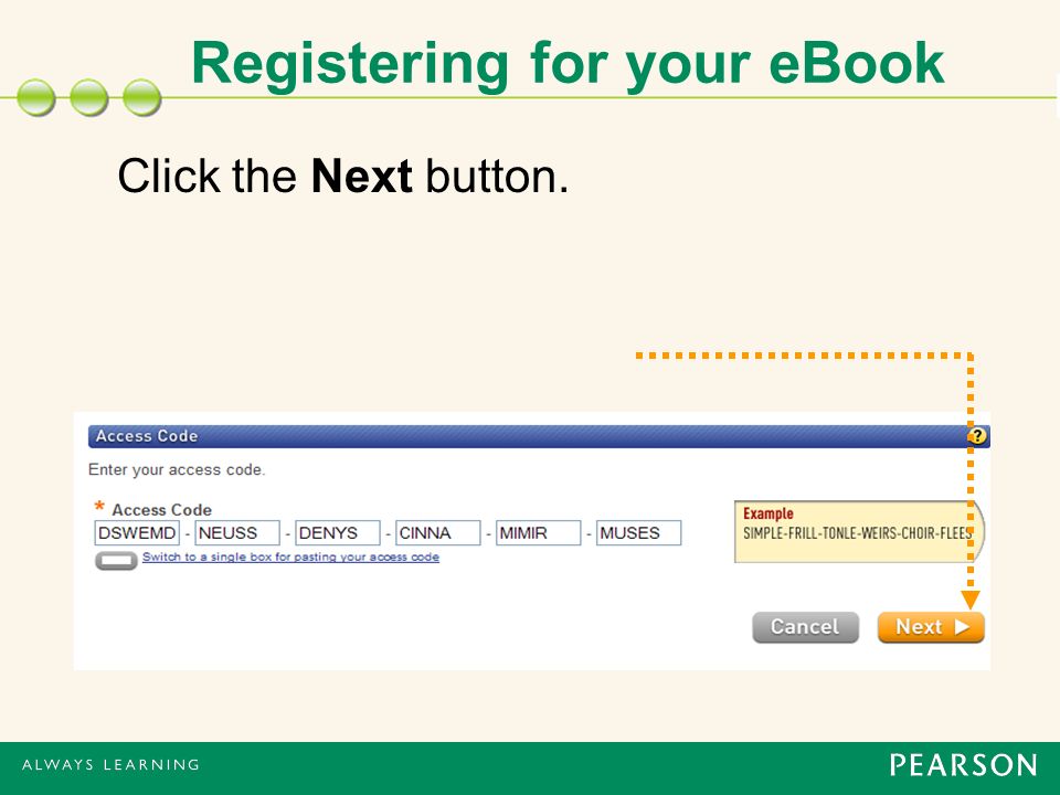 Registering for your eBook Click the Next button.