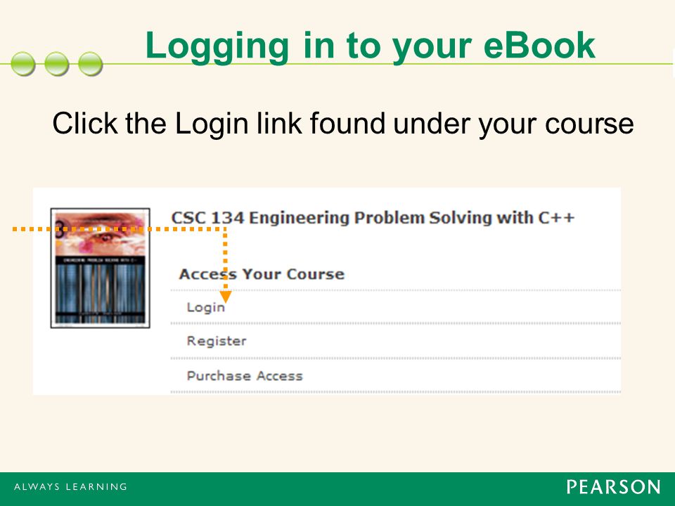 Click the Login link found under your course Logging in to your eBook