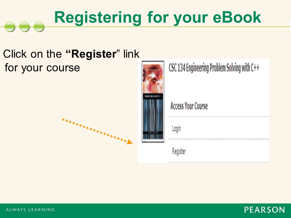 Registering for your eBook Click on the Register link for your course