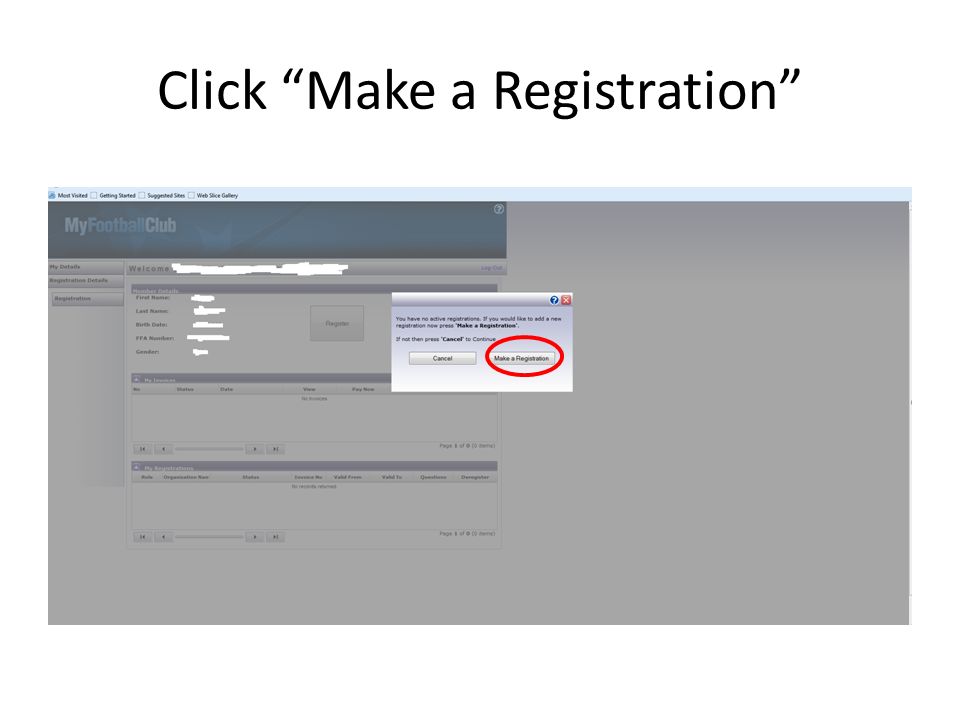 Click Make a Registration
