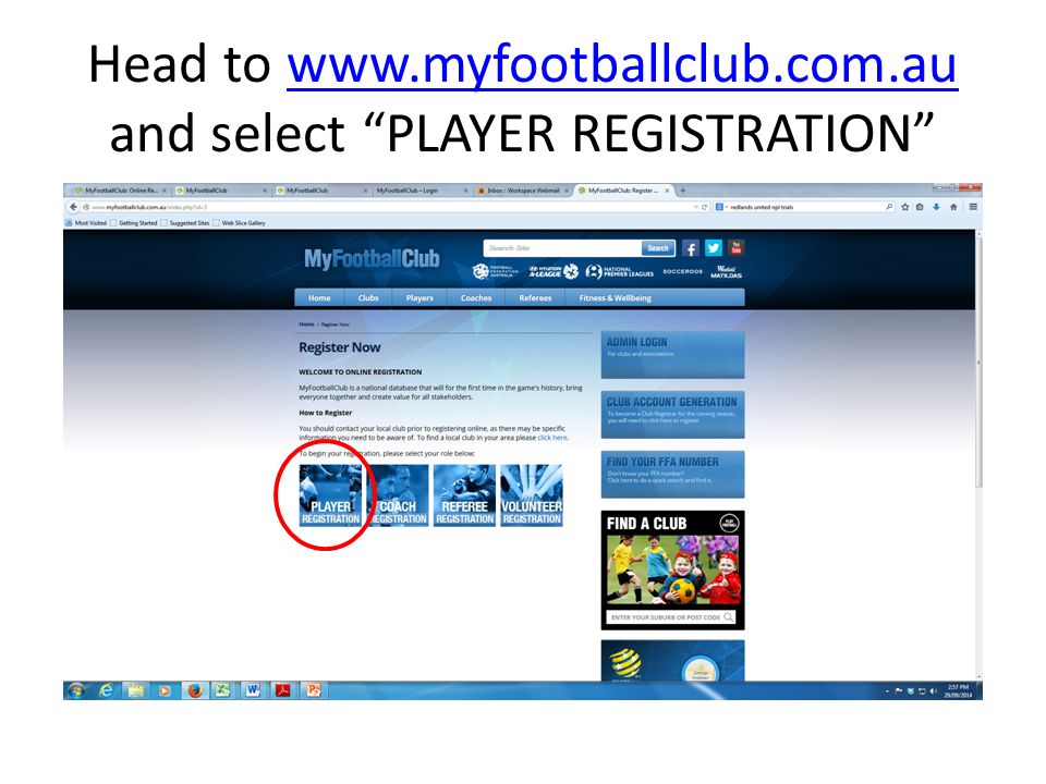 Head to   and select PLAYER REGISTRATION