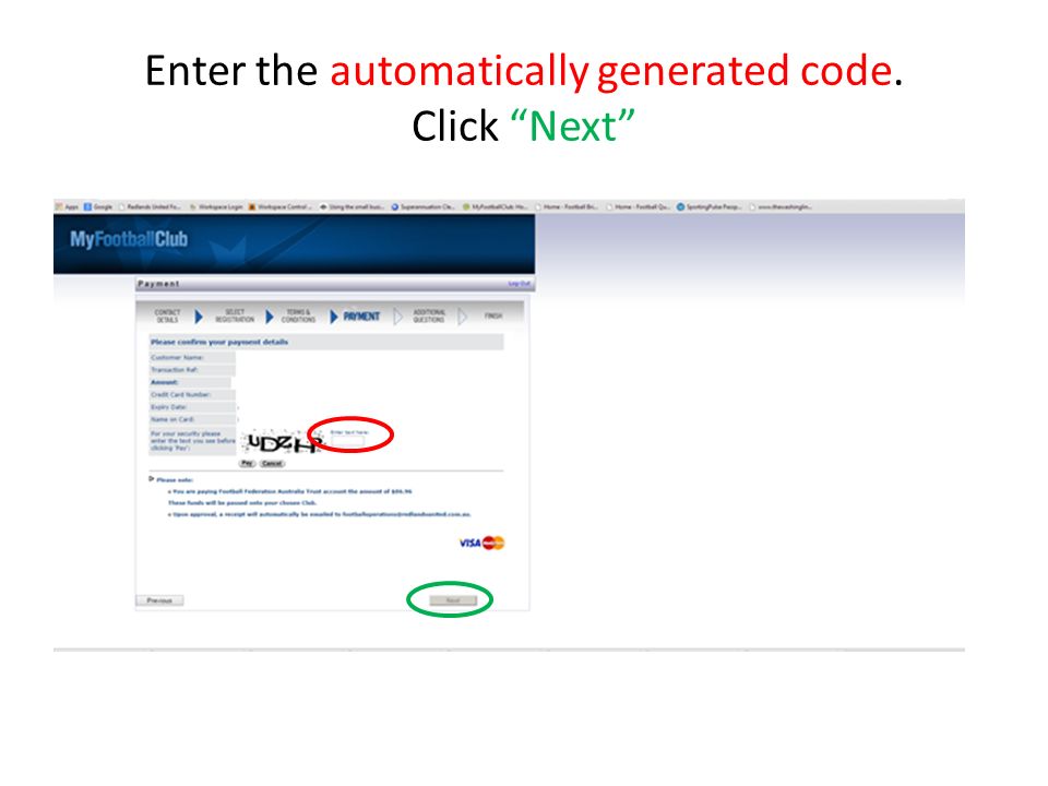 Enter the automatically generated code. Click Next