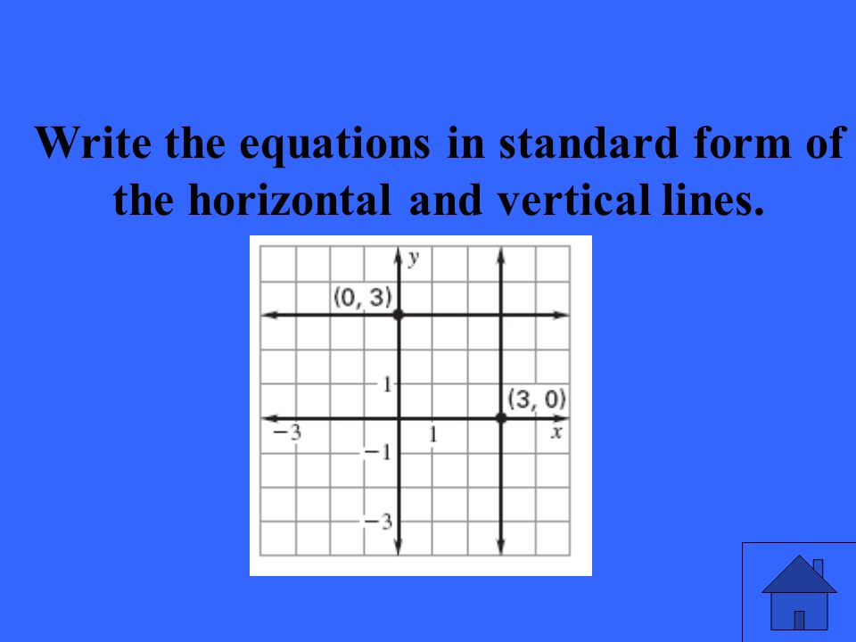 Write the equations in standard form of the horizontal and vertical lines.