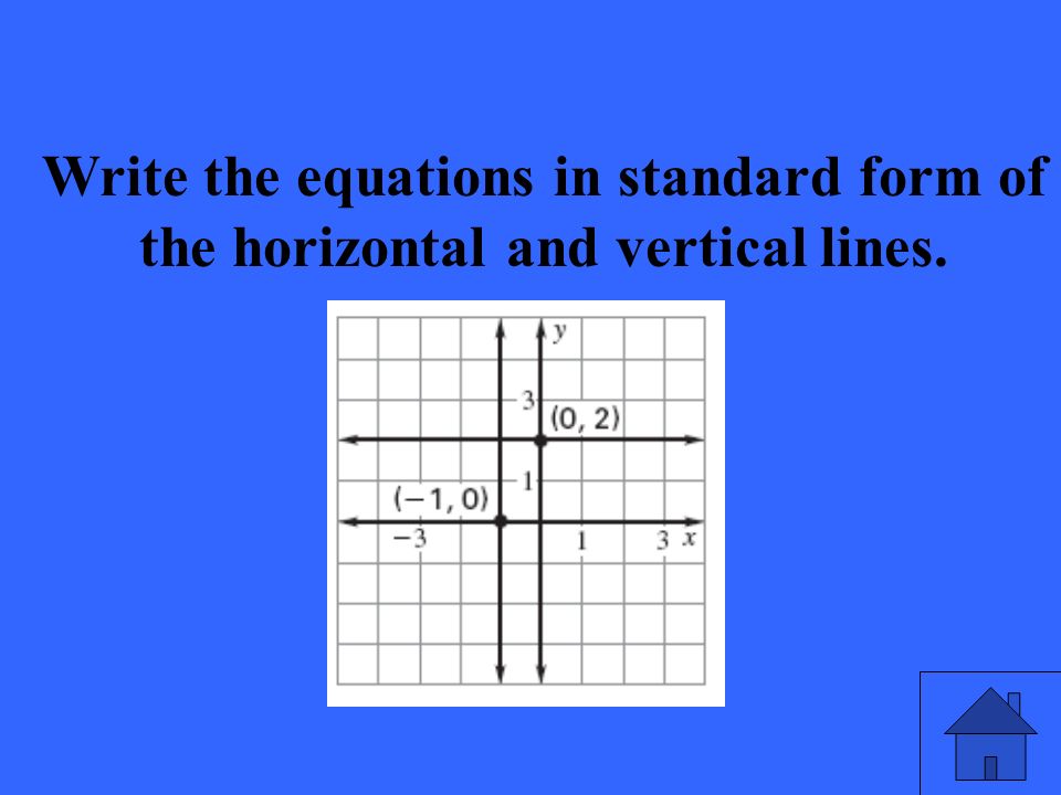 Write the equations in standard form of the horizontal and vertical lines.