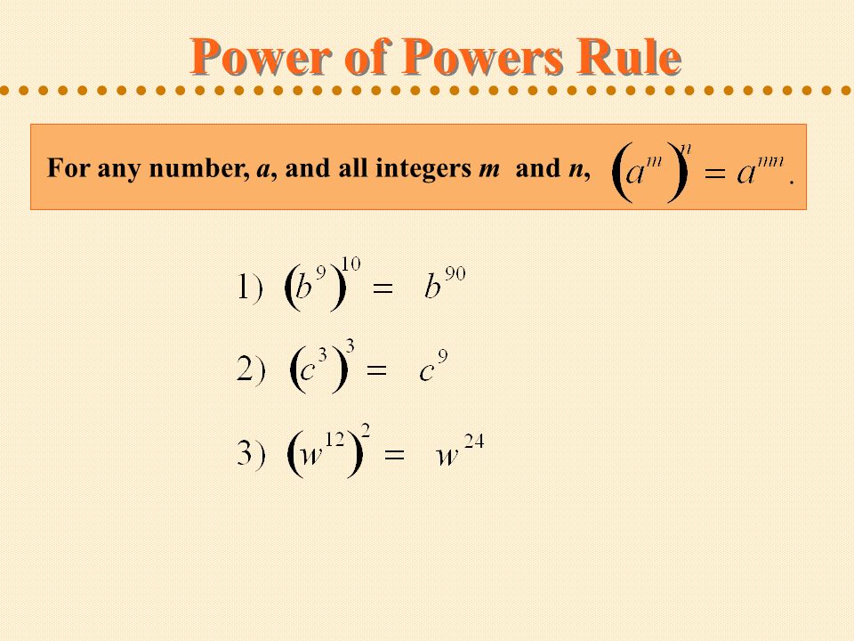 Power of Powers Rule For any number, a, and all integers m and n,