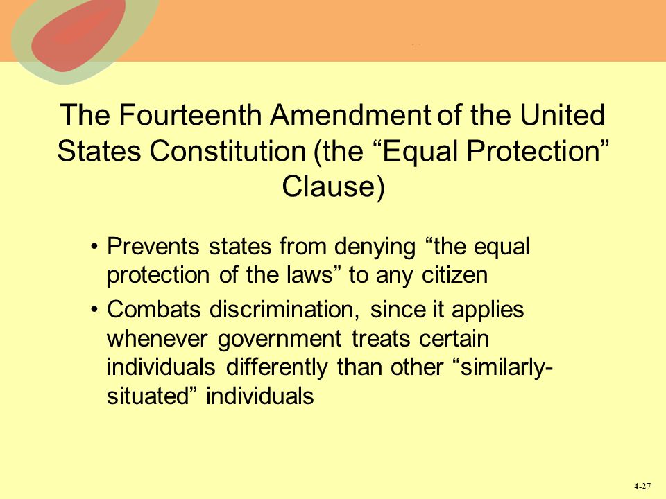 14th amendment equal protection under the Today, craig is going to talk about the most important part of the constitution - the fourteenth amendment in particular, we're going to discuss the equal protection clause and how it relates to our civil rights. 14th amendment equal protection under the Today, craig is going to talk about the most important part of the constitution - the fourteenth amendment in particular, we're going to discuss the equal protection clause and how it relates to our civil rights.