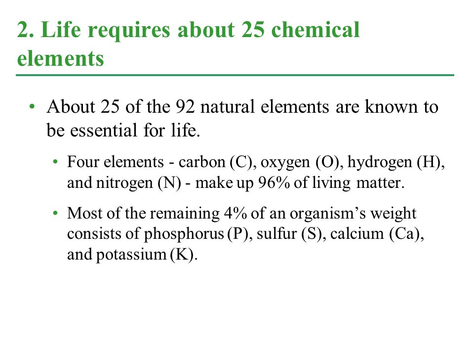Chapter 2 The Chemical Context Of Life Elements And About 25 Of The 92 Natural Elements Are Known To Be Essential For Life