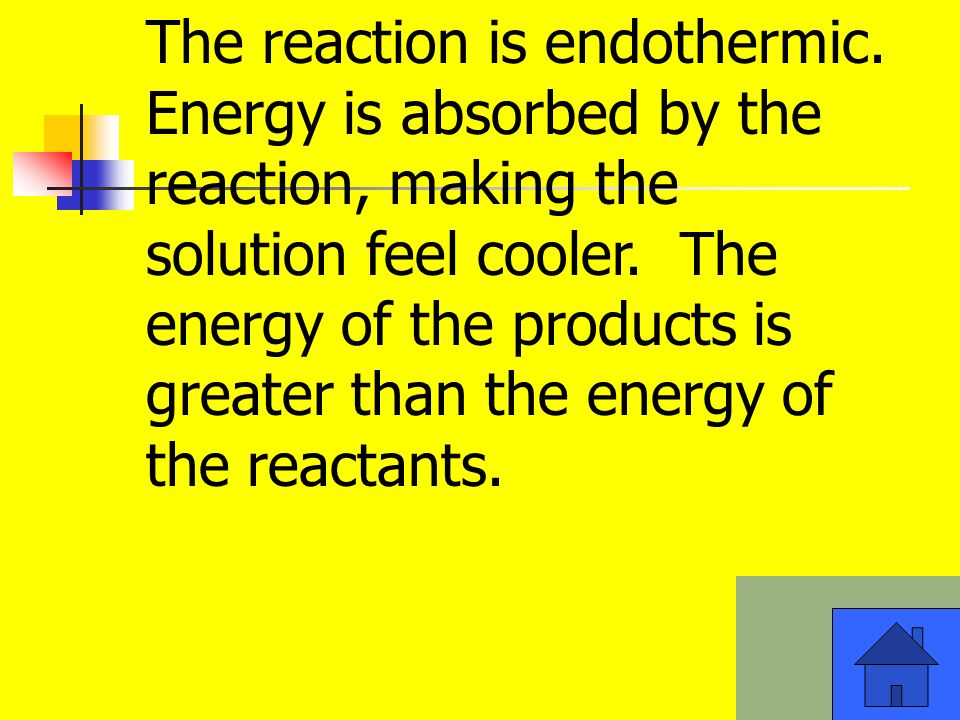 The reaction is endothermic. Energy is absorbed by the reaction, making the solution feel cooler.