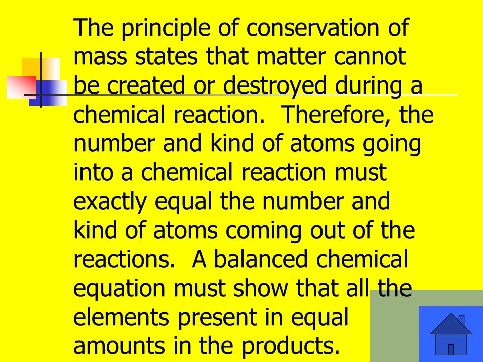 The principle of conservation of mass states that matter cannot be created or destroyed during a chemical reaction.
