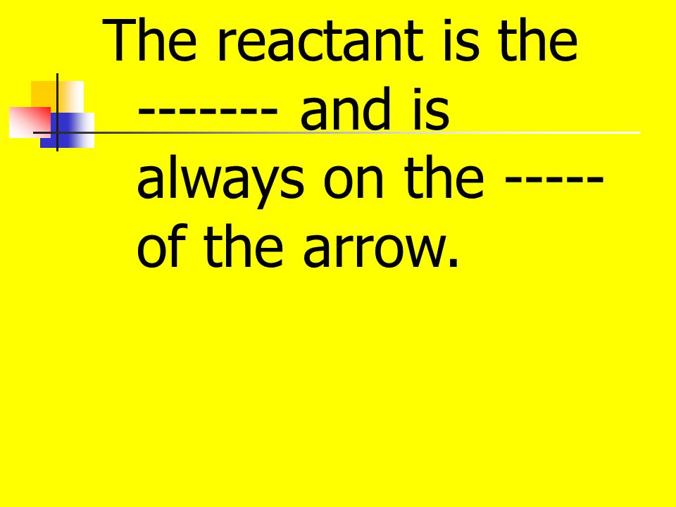 The reactant is the and is always on the of the arrow.