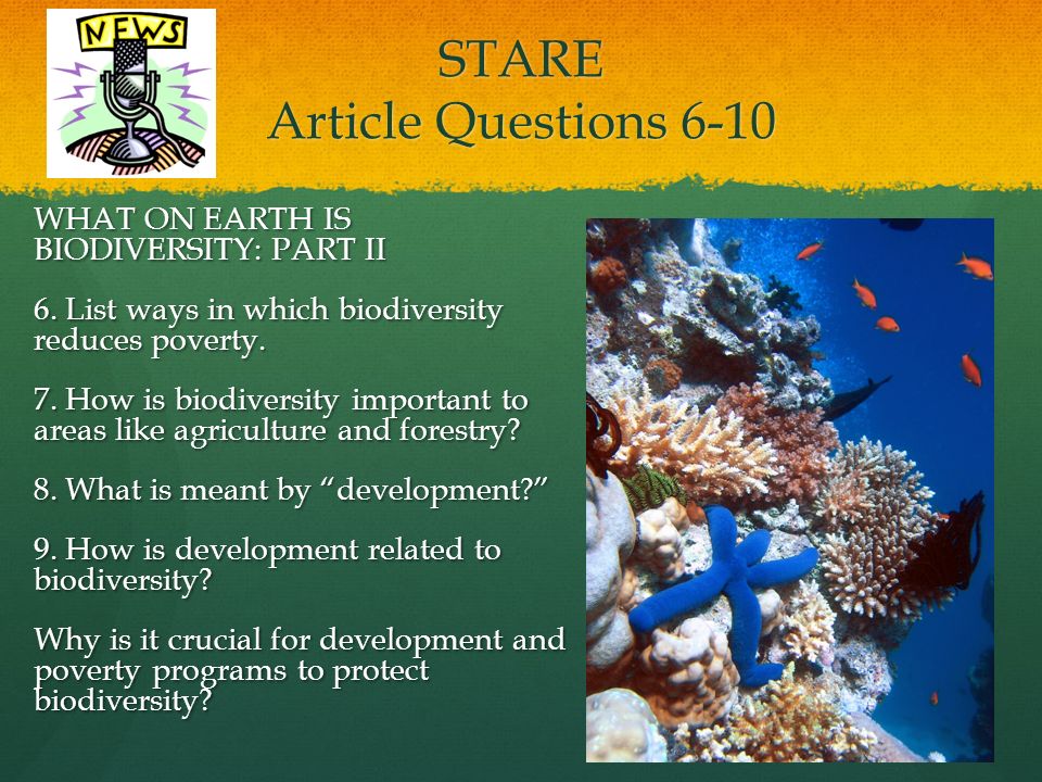 STARE Article Questions 6-10 WHAT ON EARTH IS BIODIVERSITY: PART II 6.