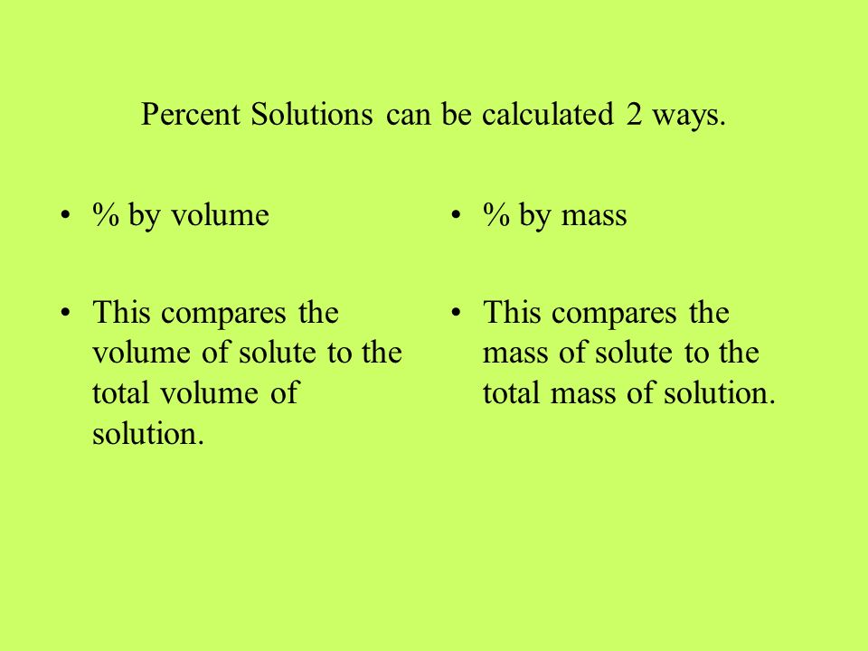 Percent Solutions can be calculated 2 ways.