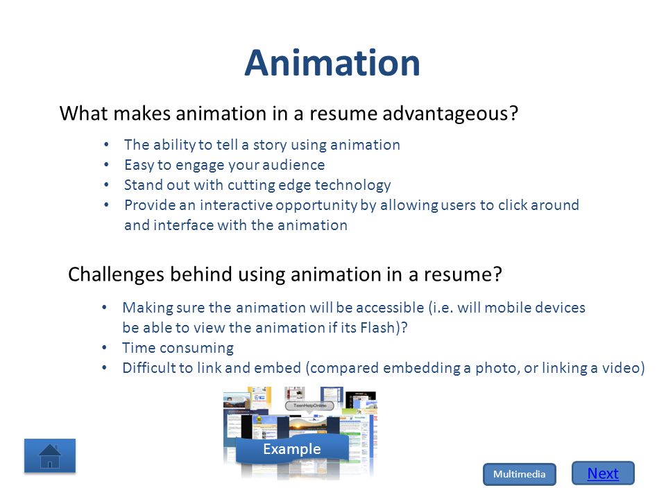Animation What makes animation in a resume advantageous.