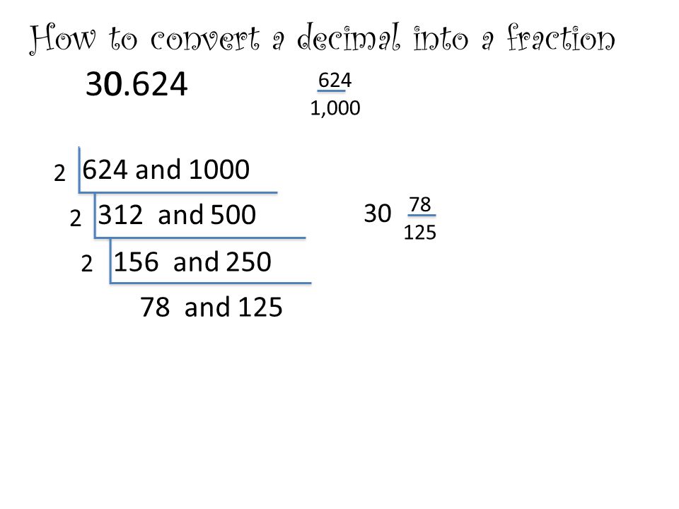 How to convert a decimal into a fraction 624 and and and and ,000