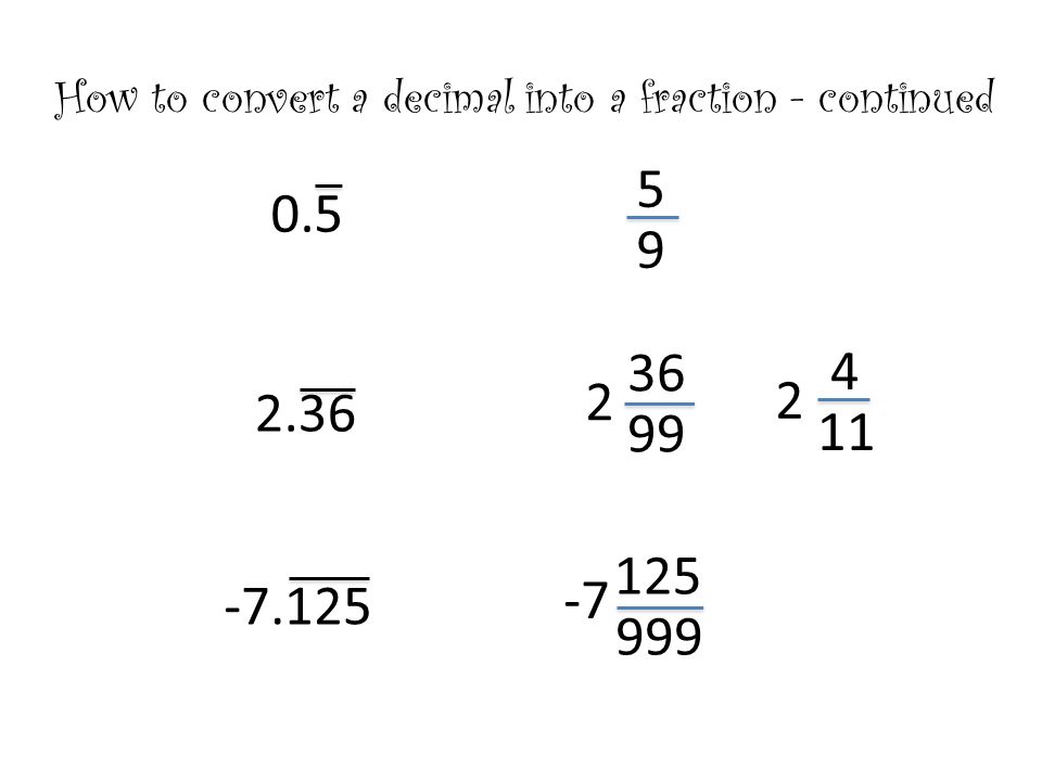 How to convert a decimal into a fraction - continued
