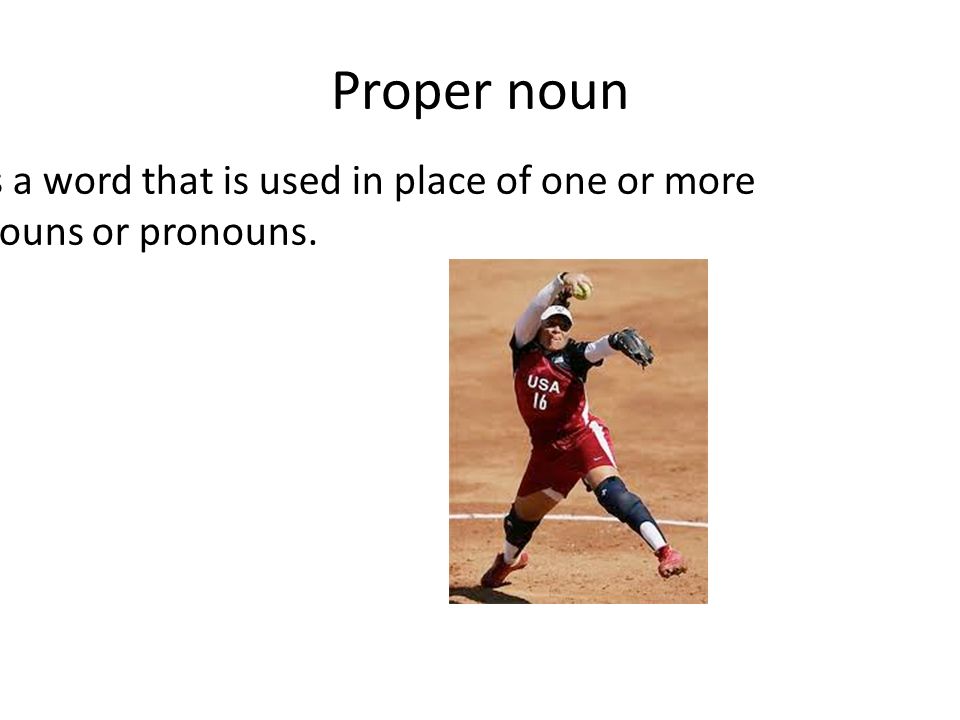 Proper noun Is a word that is used in place of one or more nouns or pronouns.