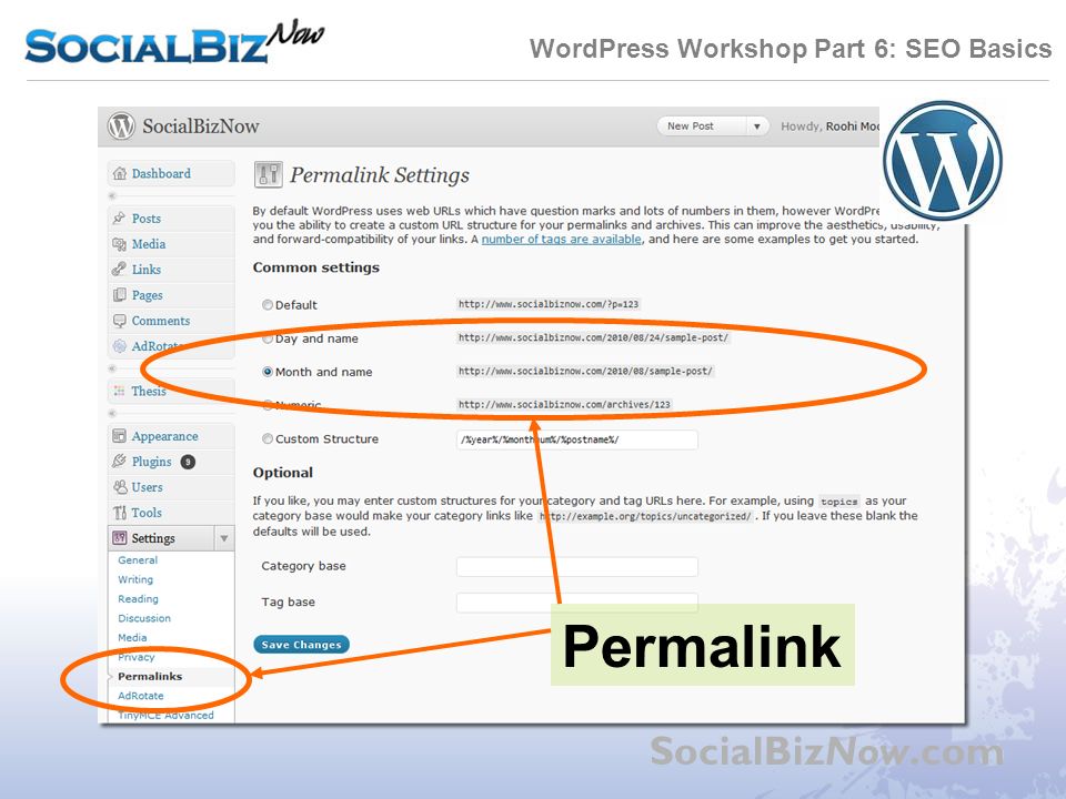 WordPress Workshop Part 6: SEO Basics SocialBizNow.com Permalink