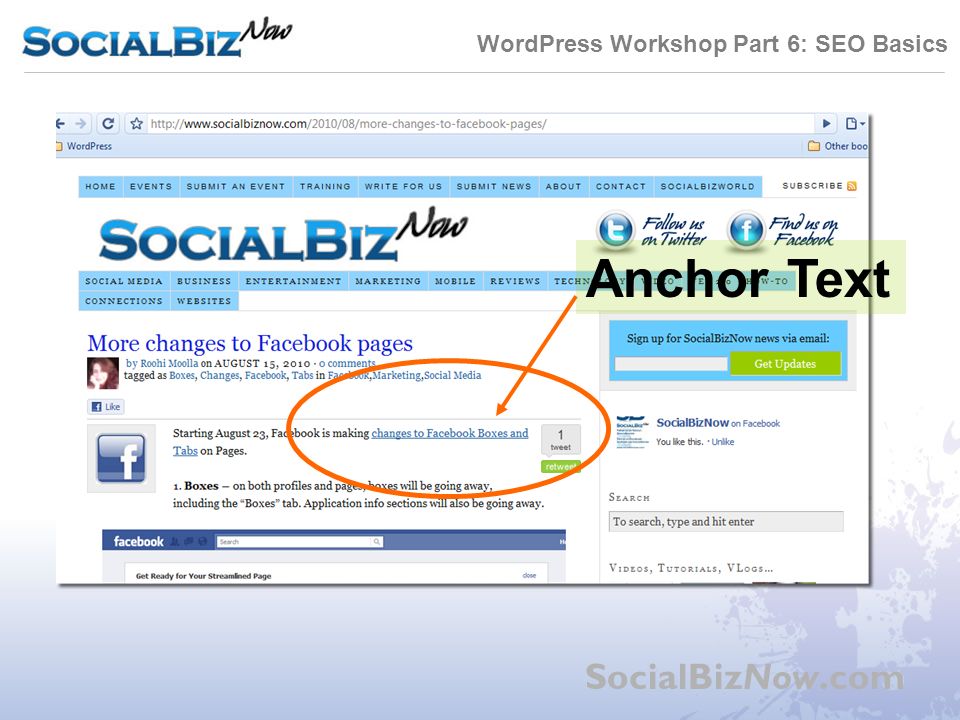 WordPress Workshop Part 6: SEO Basics SocialBizNow.com Anchor Text