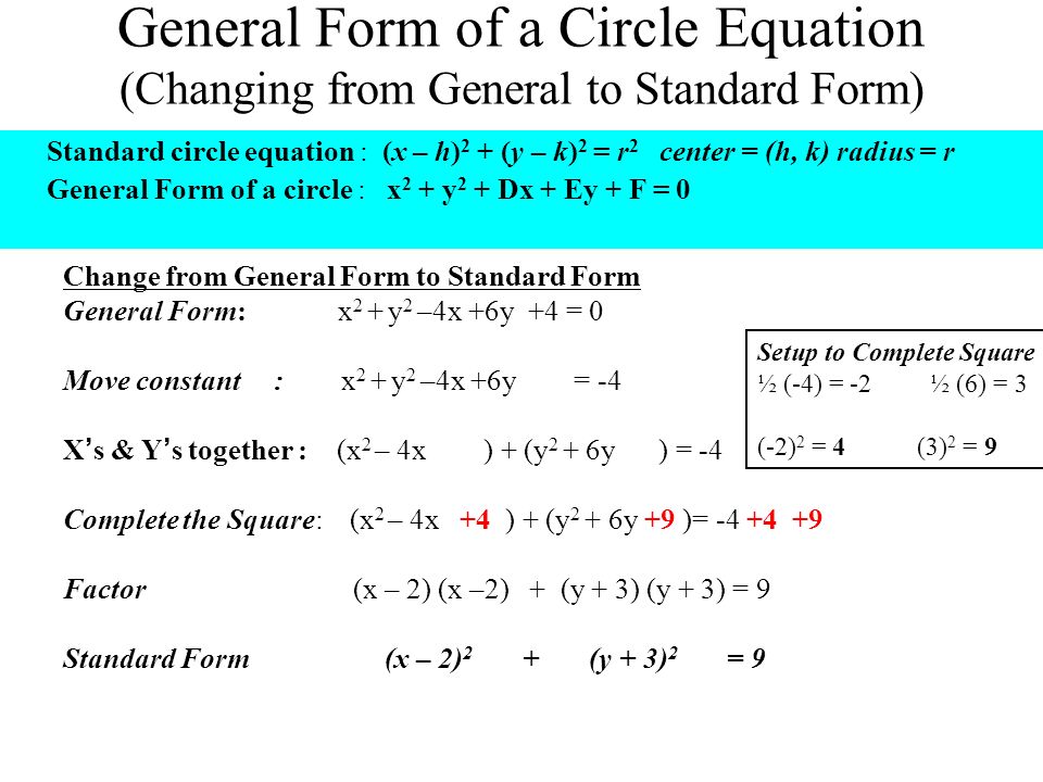 9 1 Conic Sections Curves That Result From The 6 General Form Of A Circle Equation