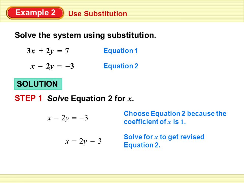 Use Substitution Example 2 Solve the system using substitution.