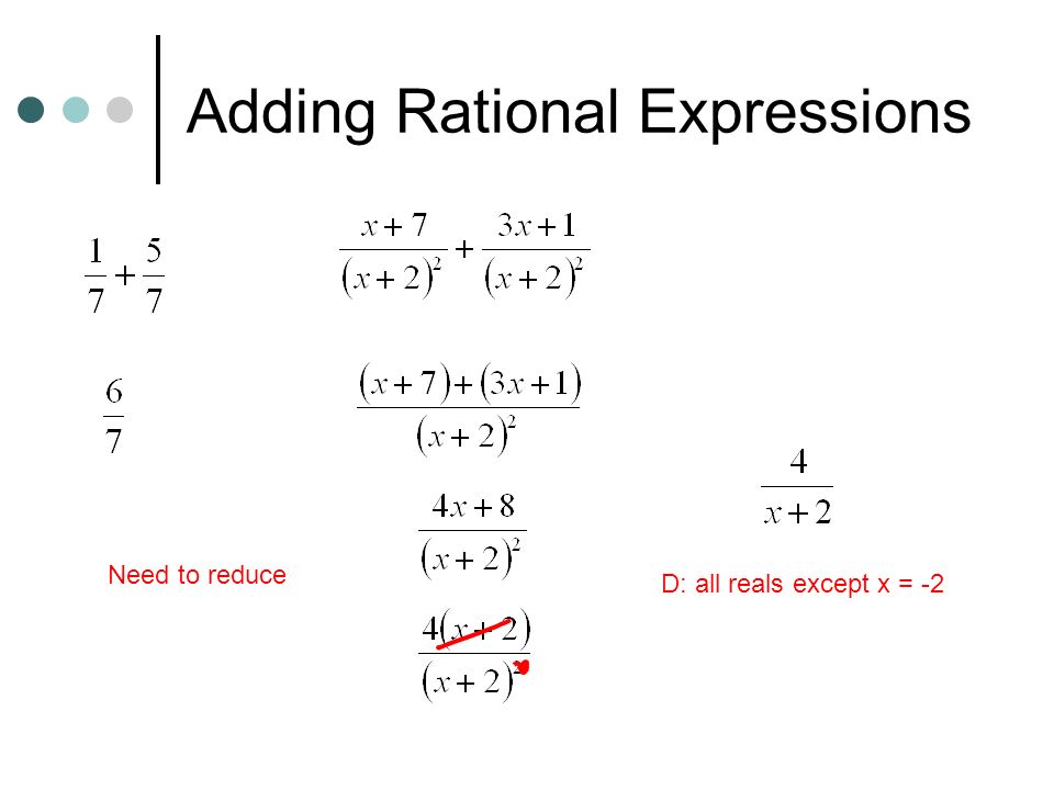 Adding Rational Expressions Need to reduce D: all reals except x = -2