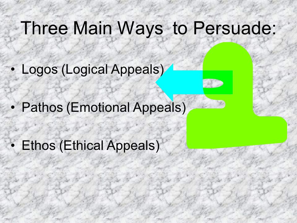 Three Main Ways to Persuade: Logos (Logical Appeals) Pathos (Emotional Appeals) Ethos (Ethical Appeals)