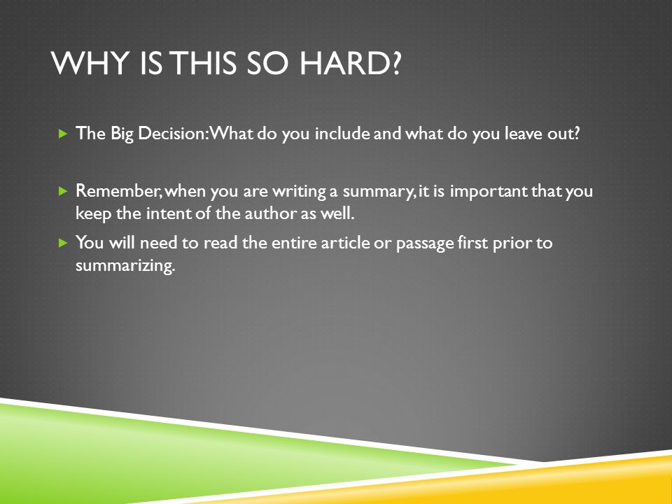 WHY IS THIS SO HARD.  The Big Decision: What do you include and what do you leave out.