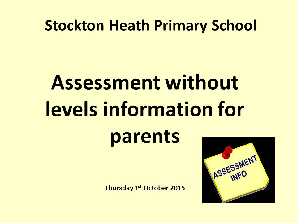 Stockton Heath Primary School Assessment without levels information for parents Thursday 1 st October 2015