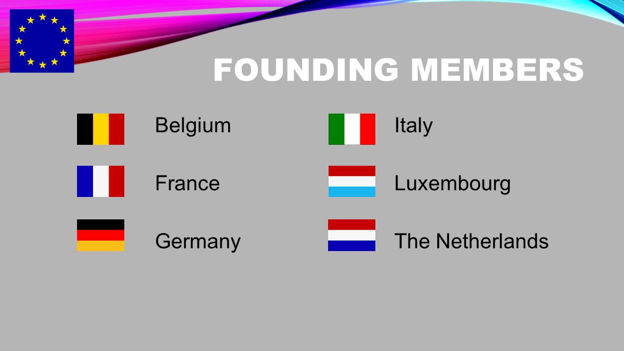 FOUNDING MEMBERS Belgium France Germany Italy Luxembourg The Netherlands