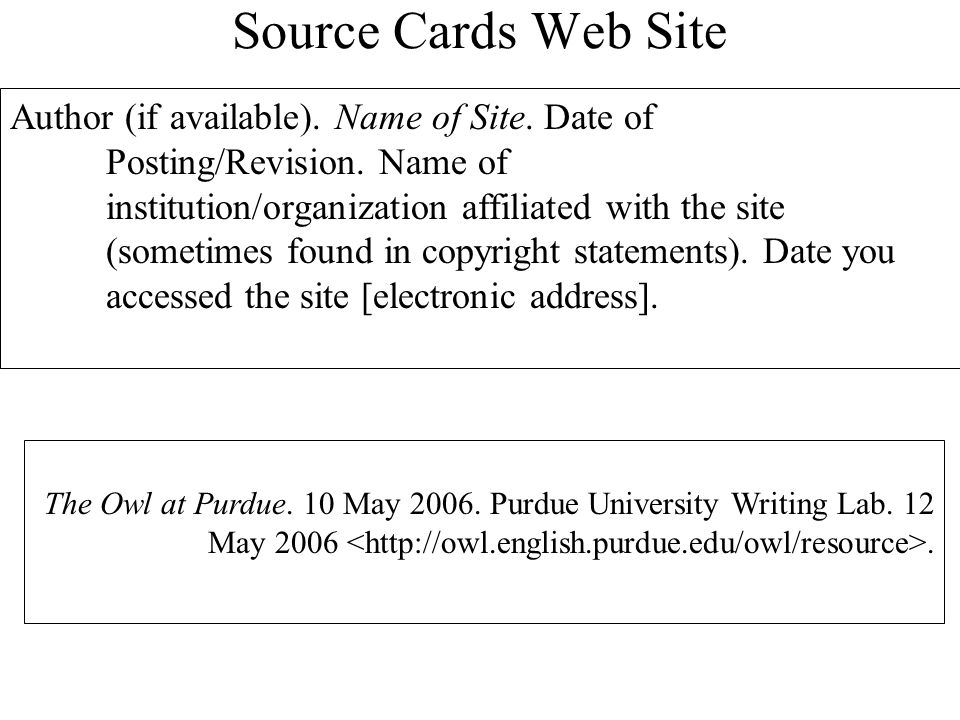 Source Cards Web Site Author (if available). Name of Site.