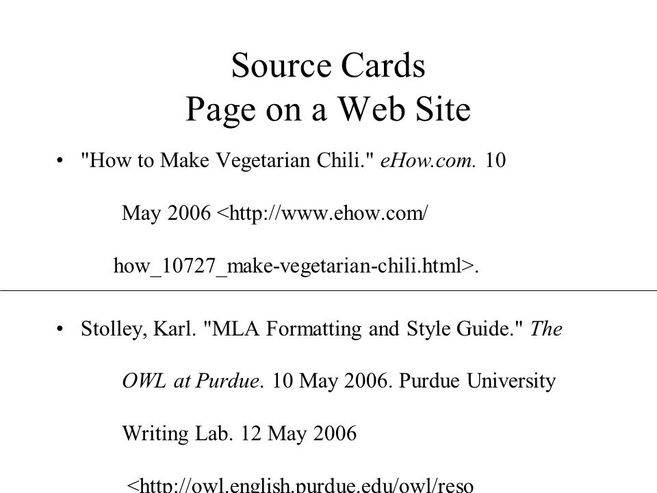 Source Cards Page on a Web Site How to Make Vegetarian Chili. eHow.com.