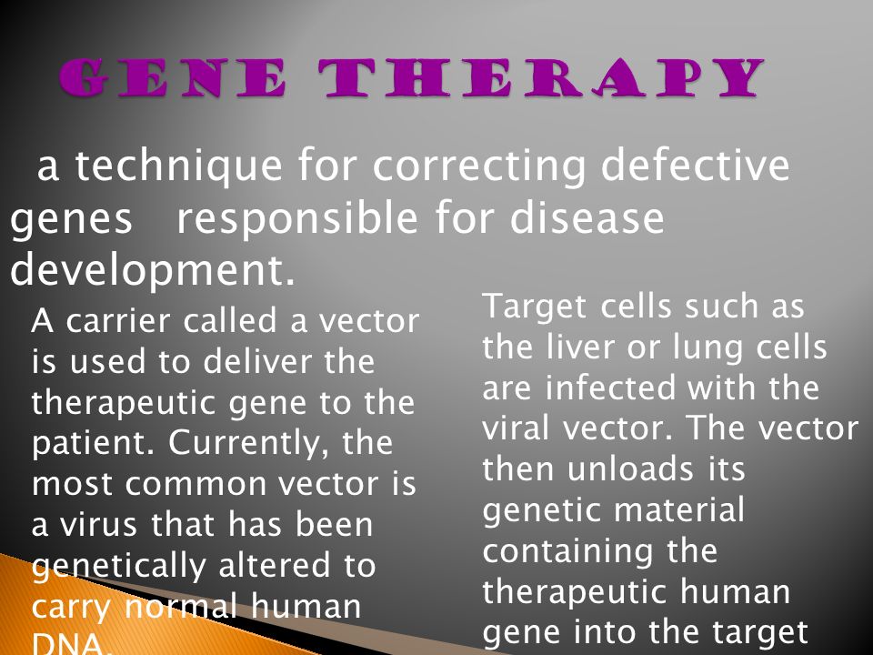 a technique for correcting defective genes responsible for disease development.