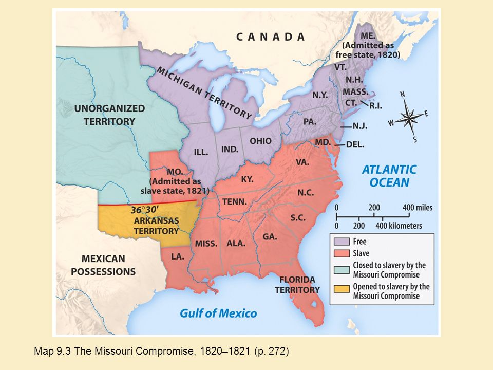 Map 9.3 The Missouri Compromise, 1820–1821 (p. 272)