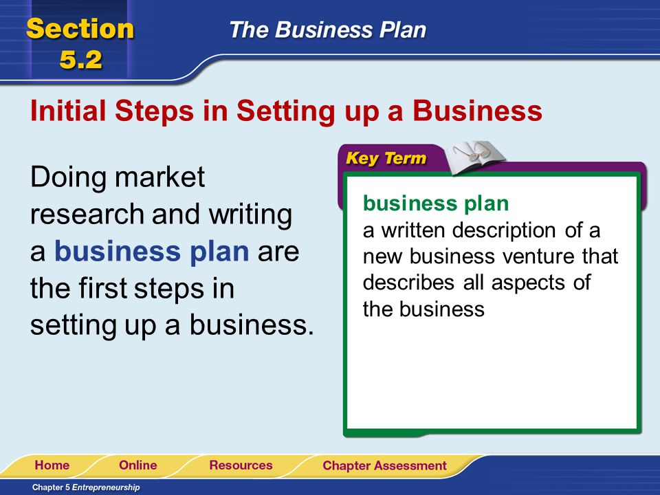 Initial Steps in Setting up a Business Doing market research and writing a business plan are the first steps in setting up a business.