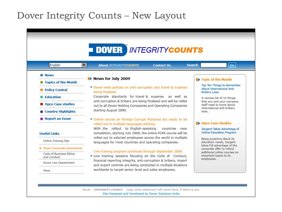 Dover Integrity Counts – New Layout