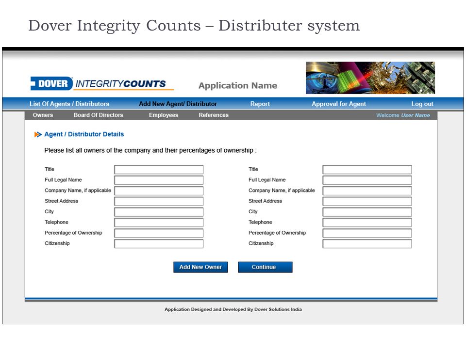 Dover Integrity Counts – Distributer system