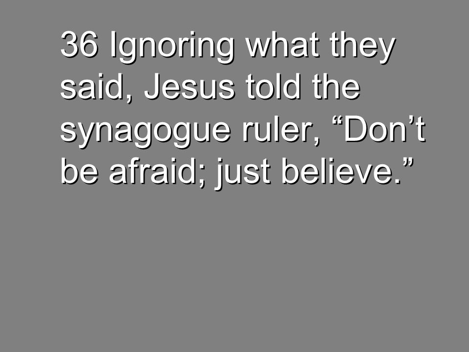 36 Ignoring what they said, Jesus told the synagogue ruler, Don’t be afraid; just believe.