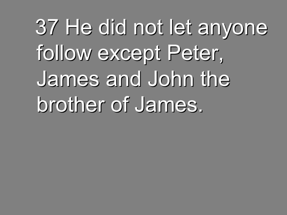 37 He did not let anyone follow except Peter, James and John the brother of James.