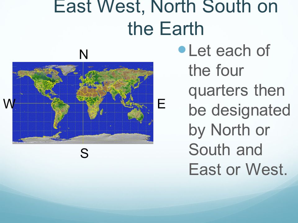 East West, North South on the Earth Let each of the four quarters then be designated by North or South and East or West.