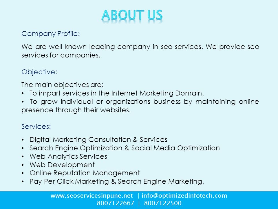 | | Company Profile: We are well known leading company in seo services.