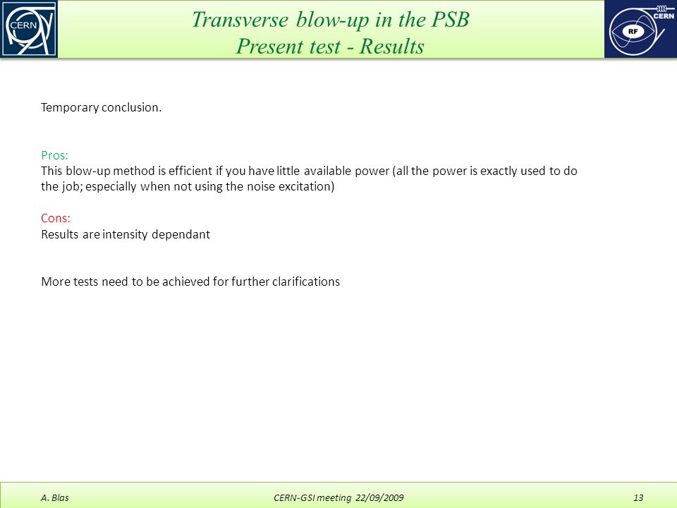 Transverse blow-up in the PSB Present test - Results A.
