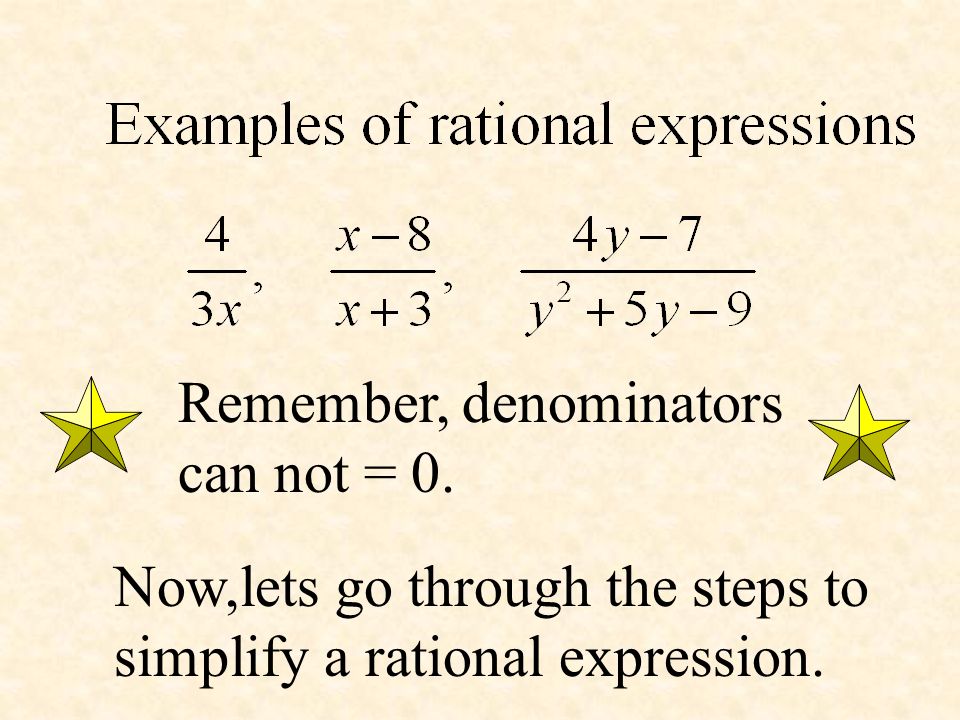 Remember, denominators can not = 0.