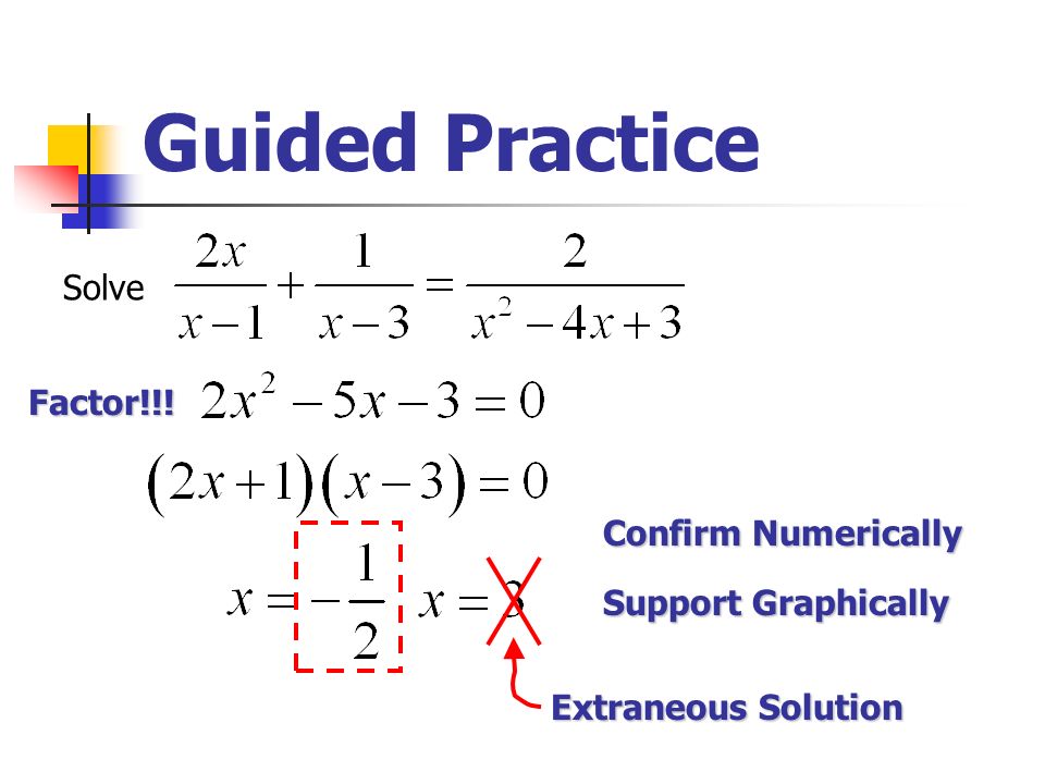 Guided Practice Solve Factor!!! Confirm Numerically Support Graphically Extraneous Solution