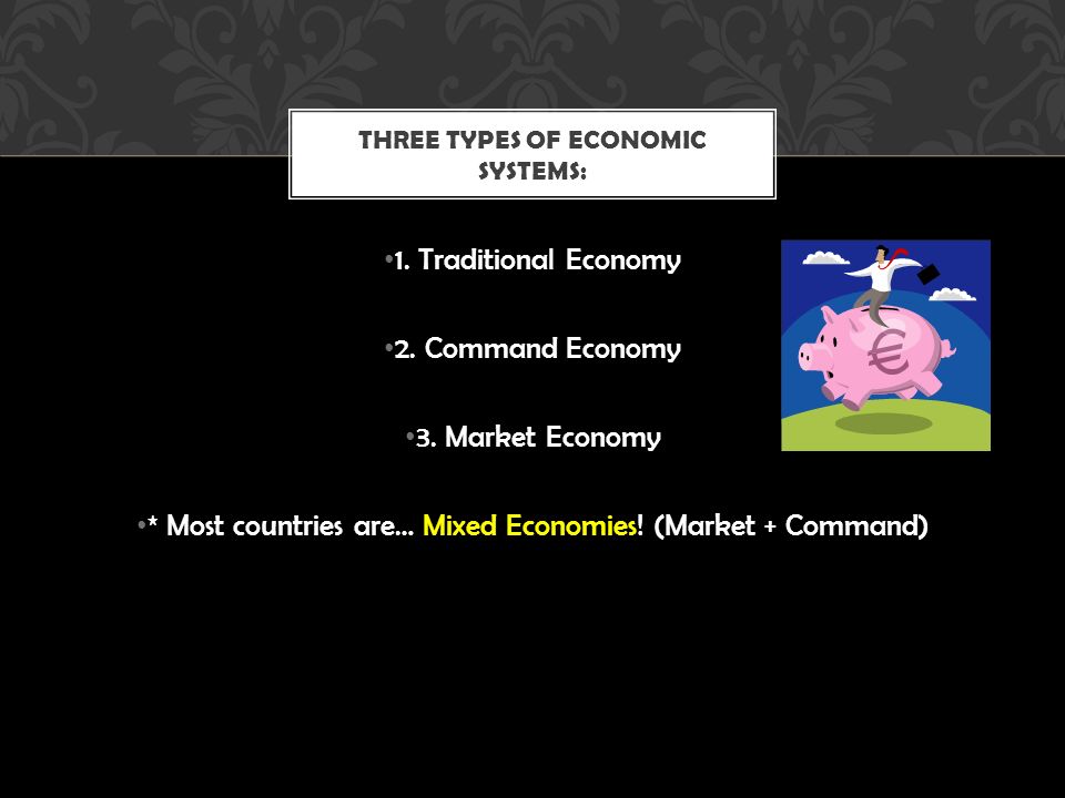 1. Traditional Economy 2. Command Economy 3.