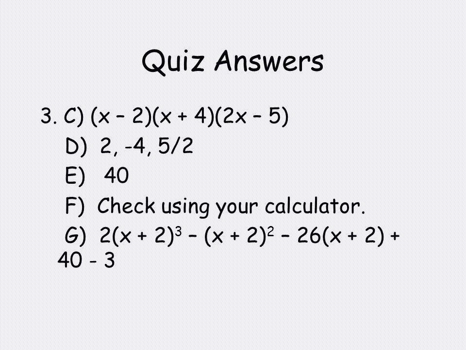 Accelerated Math Ii Polynomial Review Quick Practice Quiz 1 A Quiz Answers 3 C X 2 4