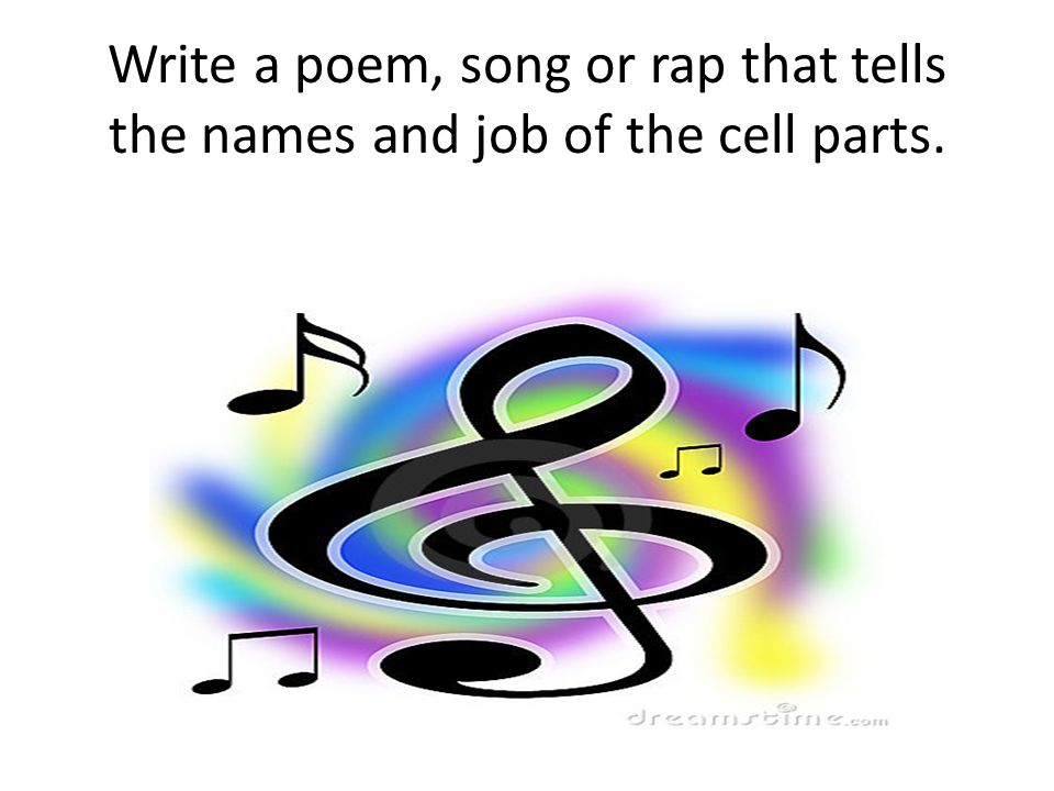 Write a poem, song or rap that tells the names and job of the cell parts.